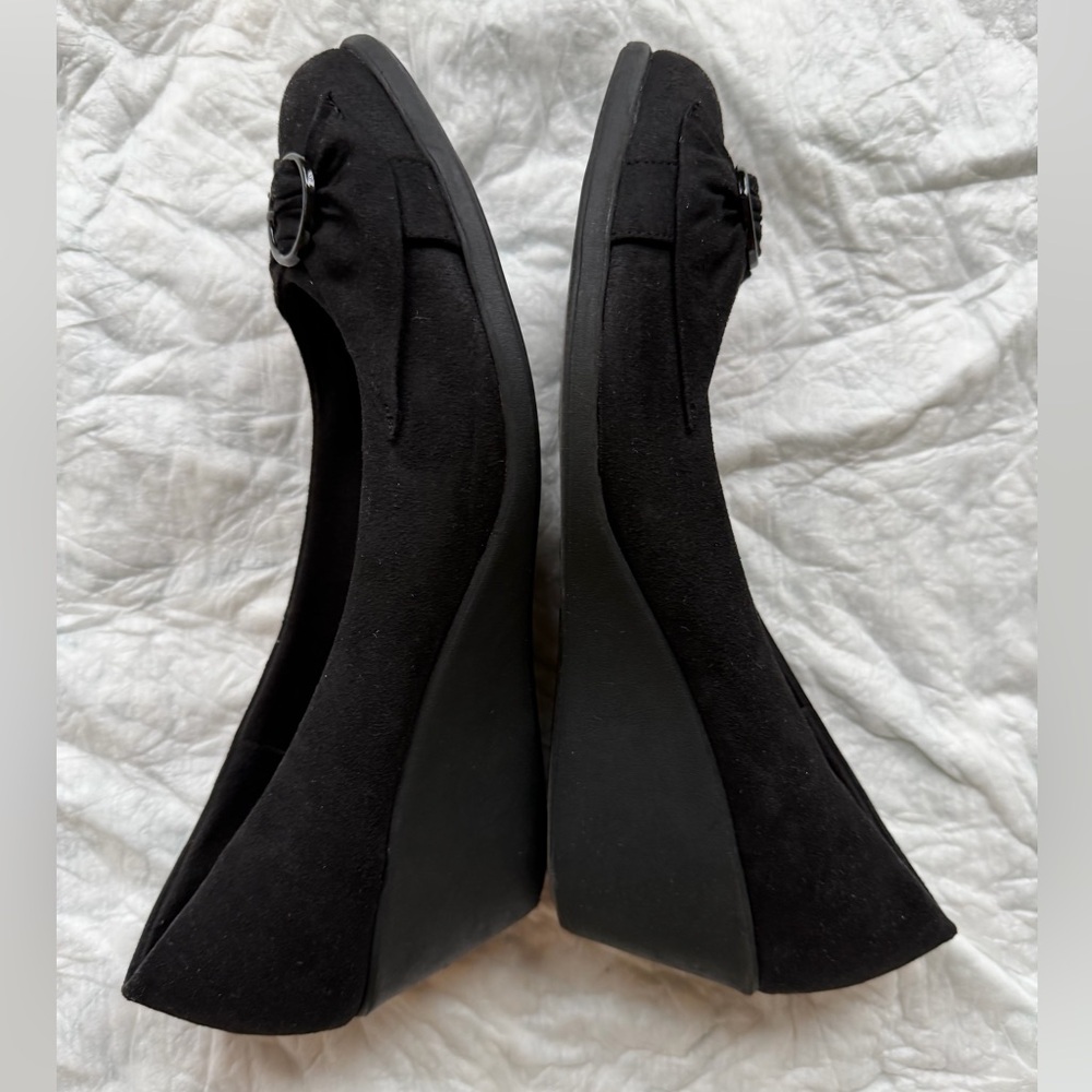 Dexflex Comfort Bristol Black Suede Wedge Slip On Sz 12